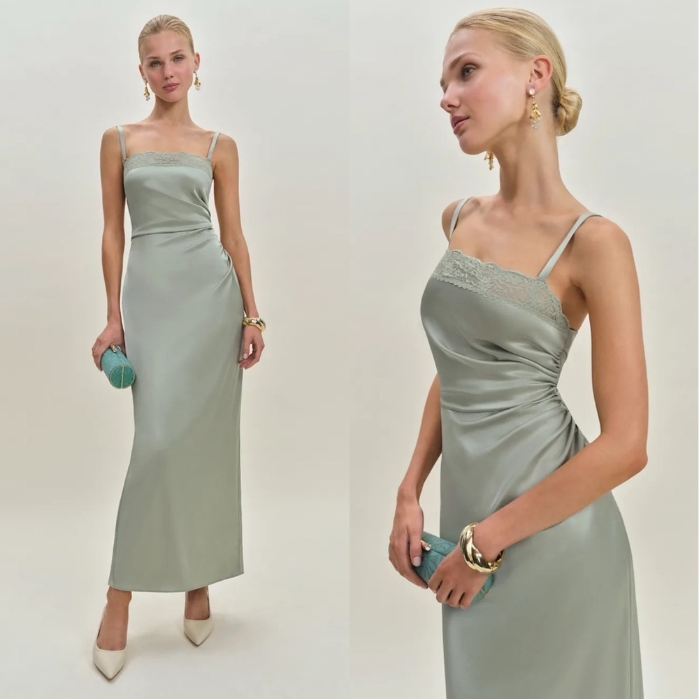 REFORMATION NWT Vesper Satin Dress in Salvia 6